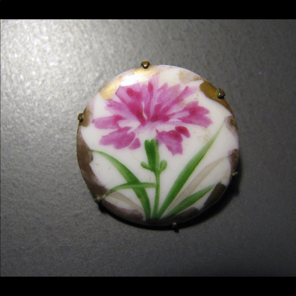 Vintage porcelain pink carnation brooch pin